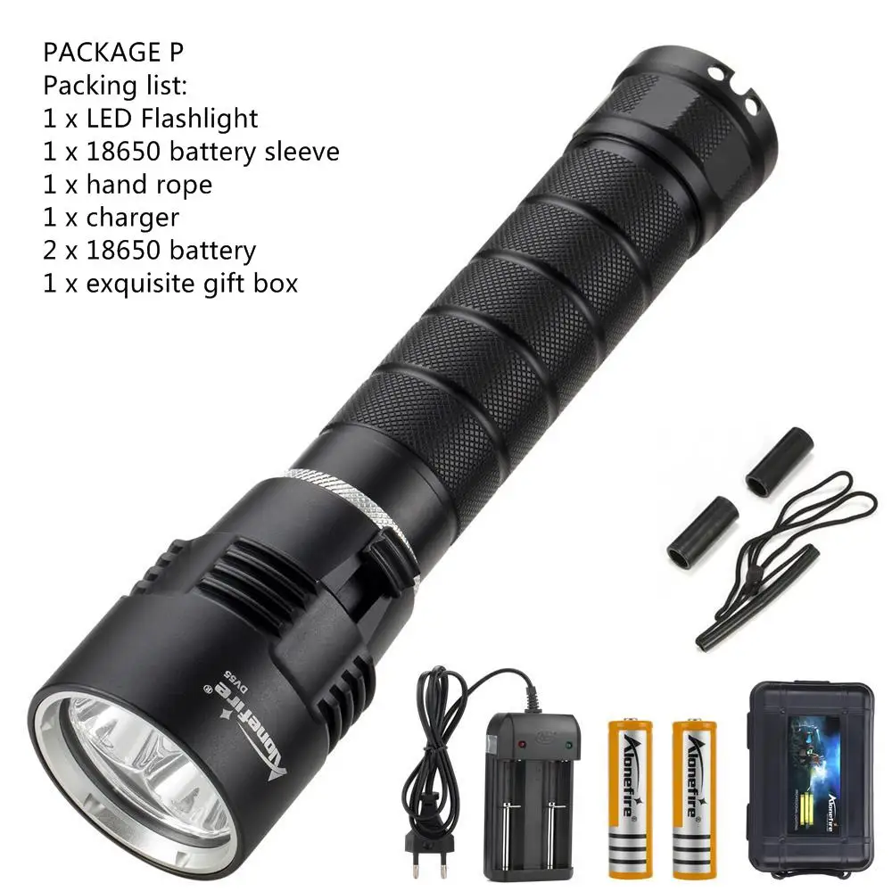 PACKAGE P AloneFire DV55 Дайвинг вспышки светильник источник света: 3 светодиода Cree L2 светодиодный светильник подводный прожектор светильник 18650 мощный Dive вспышки светильник s - Испускаемый цвет: PACKAGE P