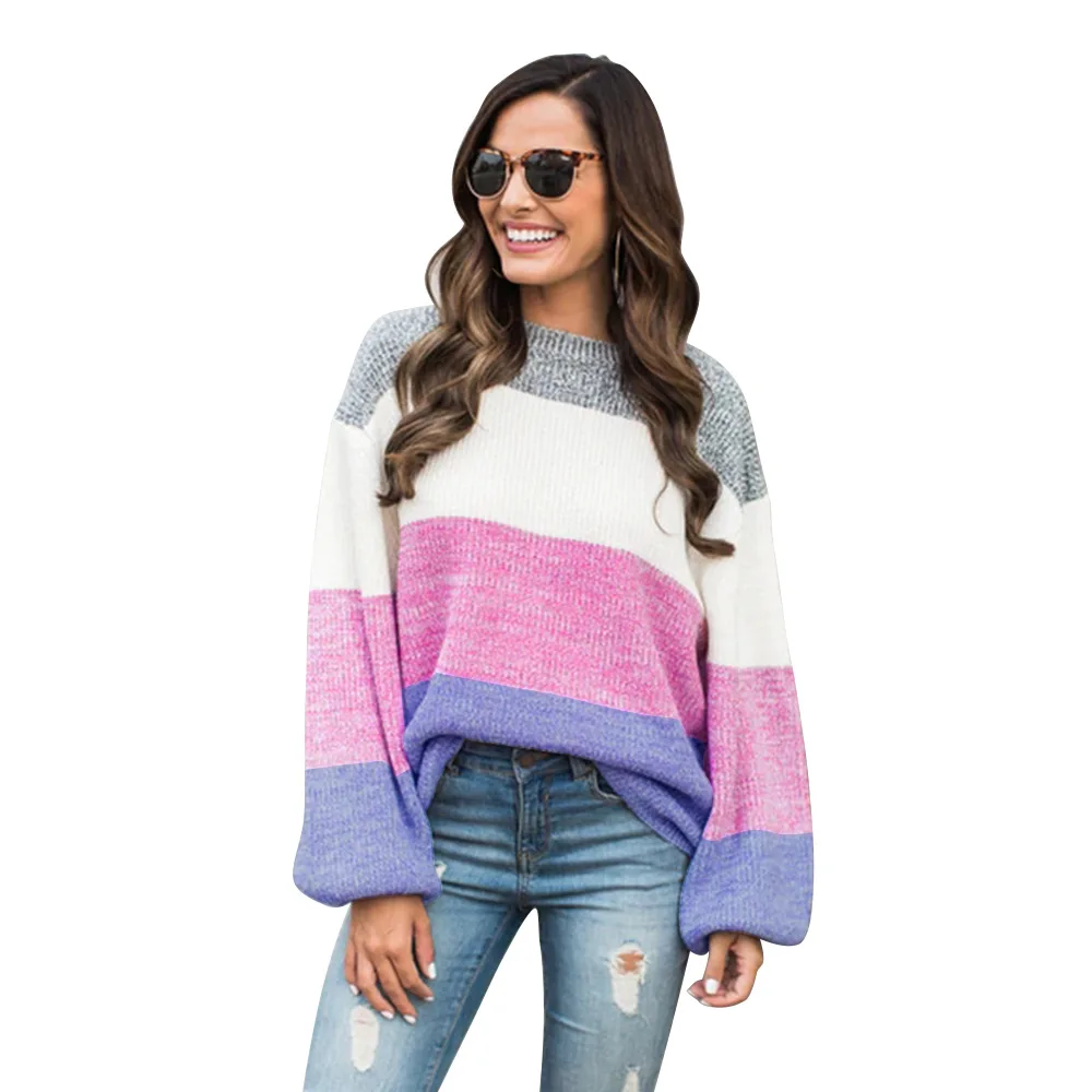 2018 осенне-зимние женские свитера полосатый вязаный свитер для женщин с длинным