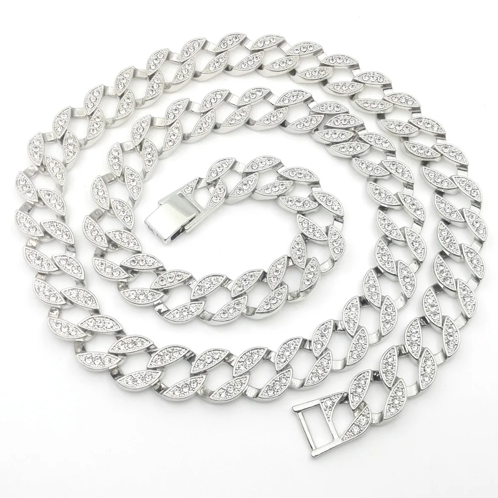 

ICED OUT CHOKER NECKLACE WHITE GOLD FILLED MIAMI CUBAN LINK HIP HOP MEN'S HEAVY CHAIN