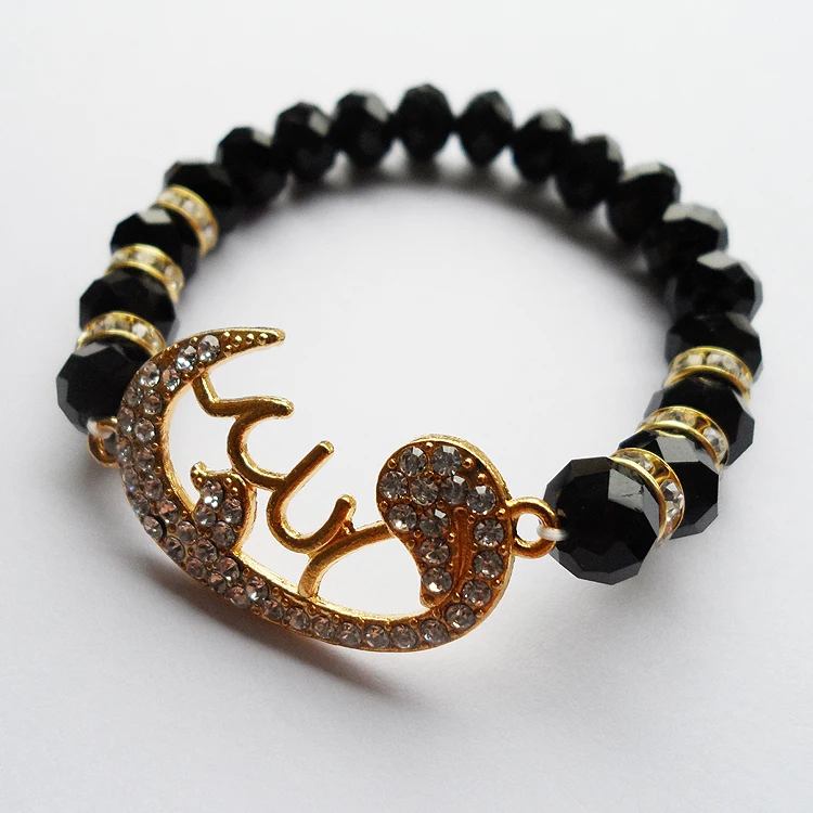 Самодельные черные кристаллы стрейч искусственная молитва для женщин|bracelet