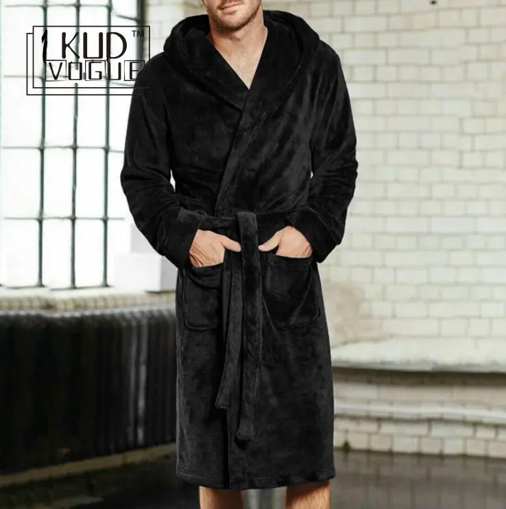 Мужская зимняя плюшевая удлиненная шаль халат Домашняя одежда с длинными