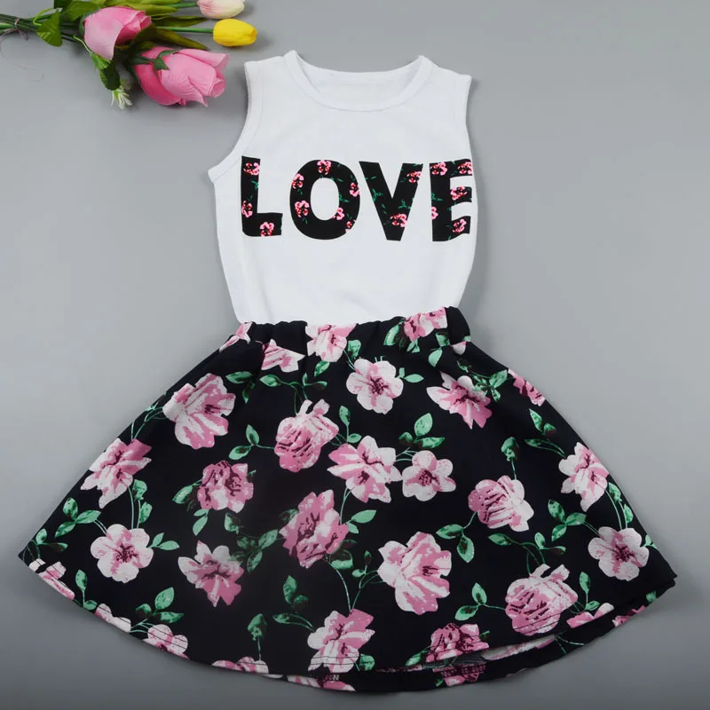 

Одежда с цветочным рисунком для девочек; Повседневные Летние 2021 Комплект одежды для маленьких детей с надписью «LOVE» Жилеты богемные юбки де...