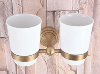 wall mounted vintage retro antique brass bathroom toothbrush holder set bathroom accessory dual ceramic cup mba736