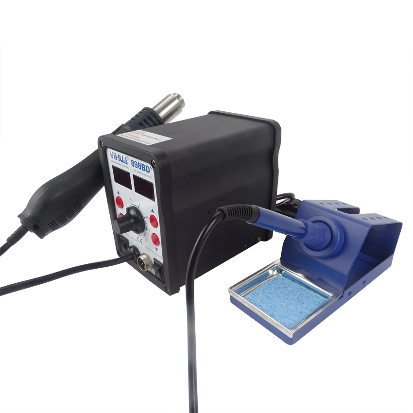 Паяльная станция 2 в 1 пистолет горячего воздуха + паяльник SMD паяльная 898BD +|station