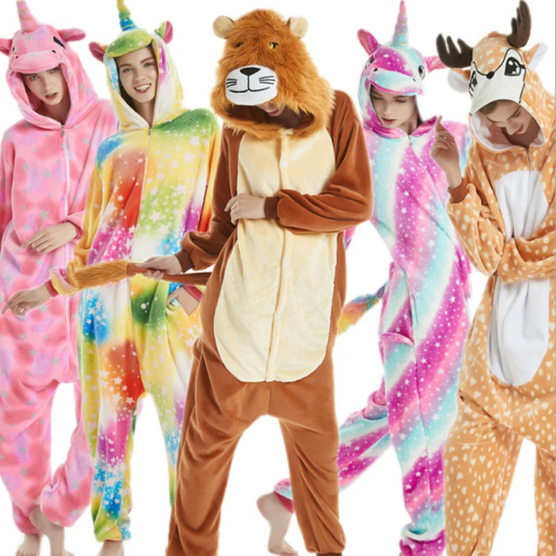 

New Adult's Sika Deer Tiger Lion Fox Flannel Kigurumi Kids Panda Boys Costume Onesies Pajama Halloween Carnival Masquerade Party