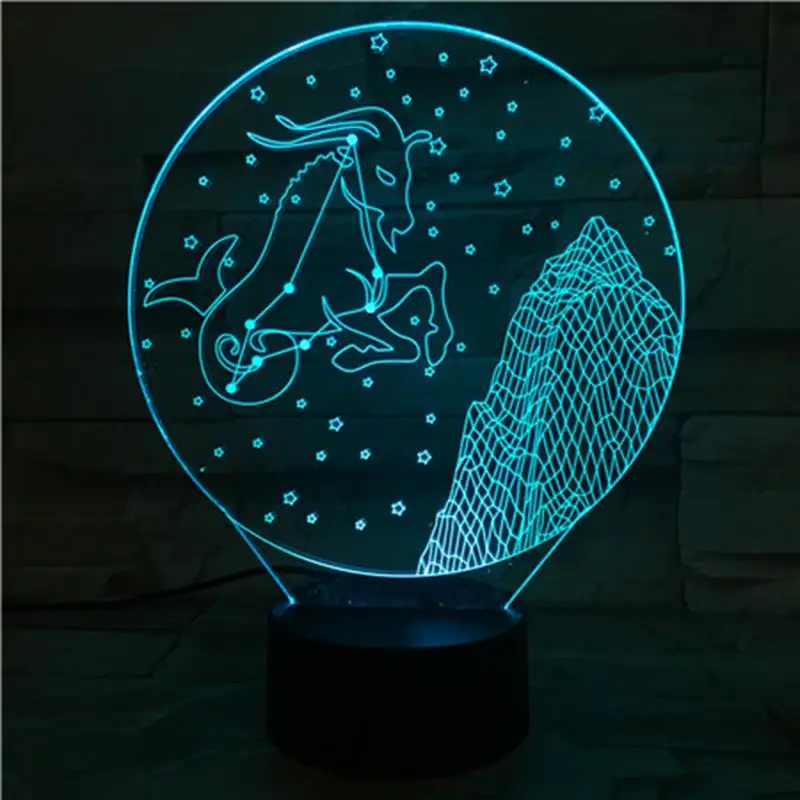 Козерог 3D лампа Ночной светильник LED многоцветные вспышки товары для