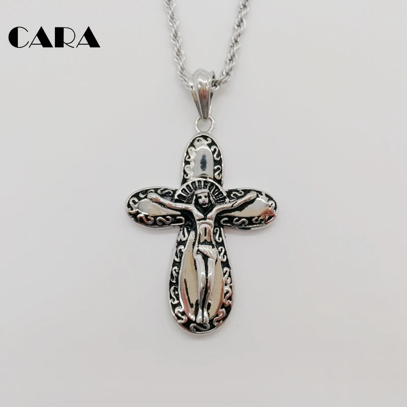 CARA 2019 New Crucifix pendant necklace antique silver color Jesus cross Christian crucifix CARA0549 | Украшения и аксессуары
