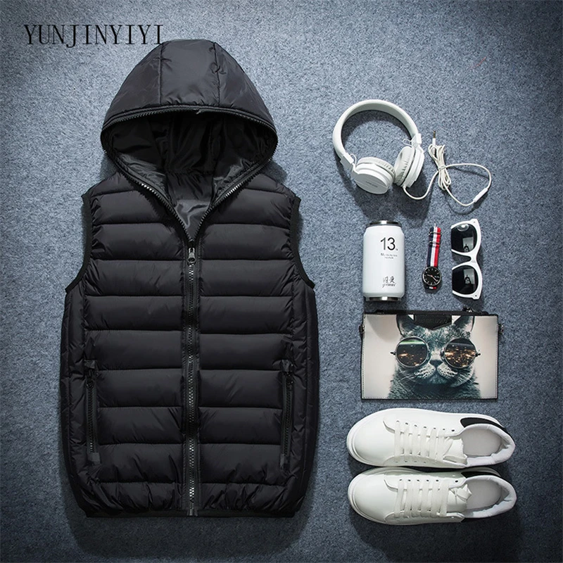 Новинка 2018 куртка без рукавов модный мужской теплый зимний жилет с капюшоном