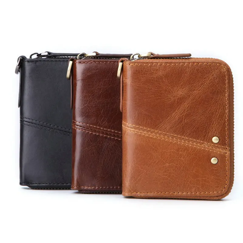 GENODERN винтажные мужские бумажники из натуральной кожи короткий кошелек на молнии