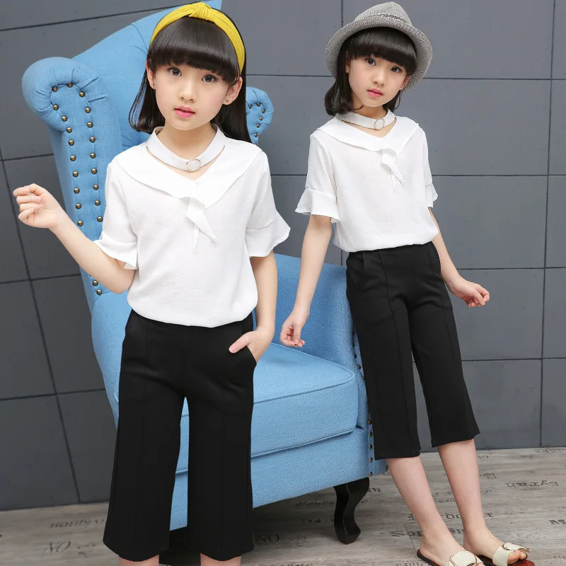 Костюм с широкими штанинами для девочек Новинка лета 2018 детская одежда из хлопка