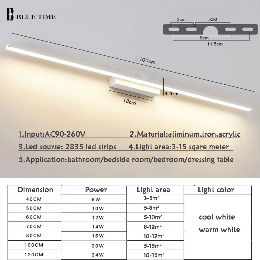 Большой современный светодиодный настенный светильник для ванной комнаты