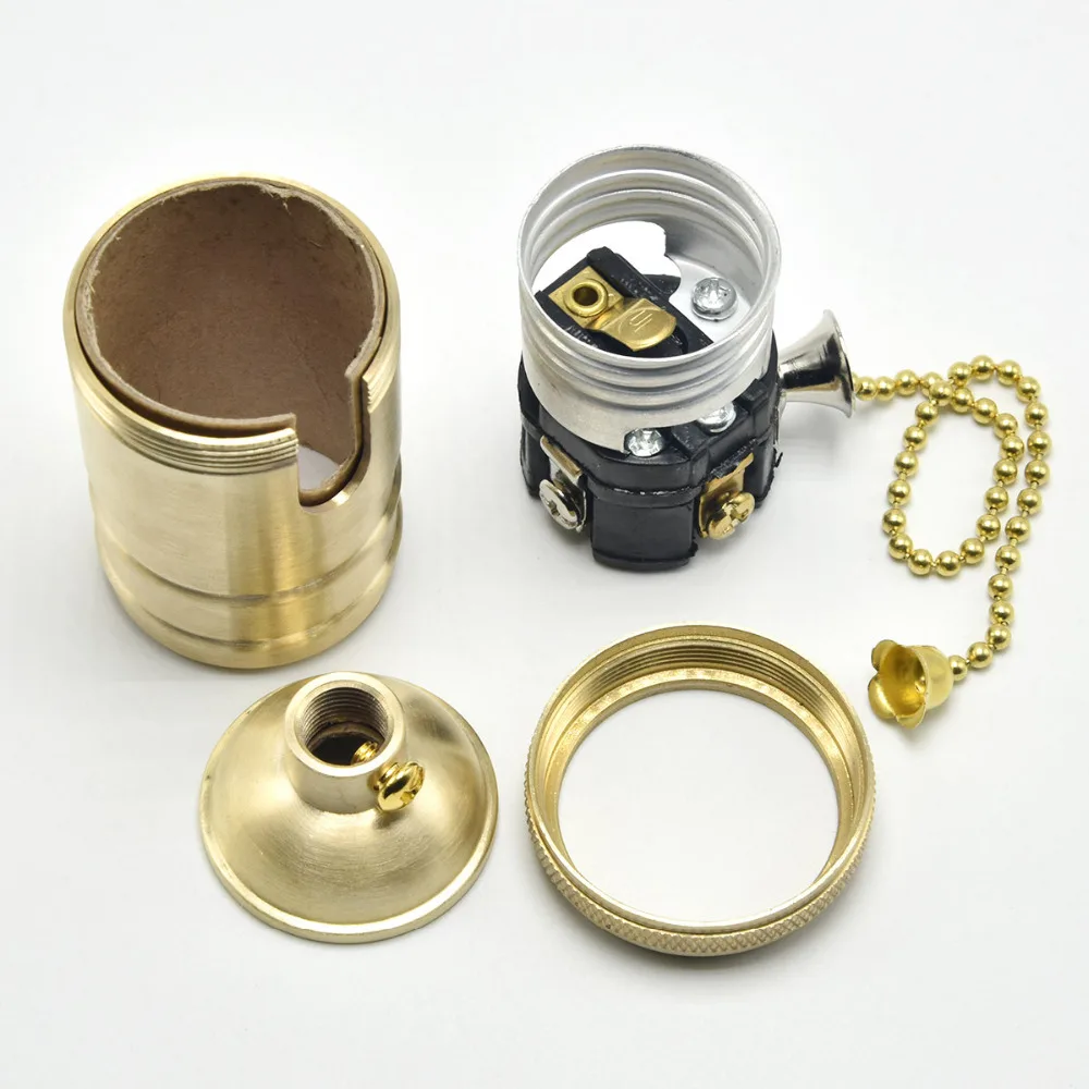 

E27 Lamp Bases UL Copper Antique E27 Edison Screw Bulb Sockets with Pull Chain Switch ON/OFF Vintage Pendant Lamp Holders 2PCS