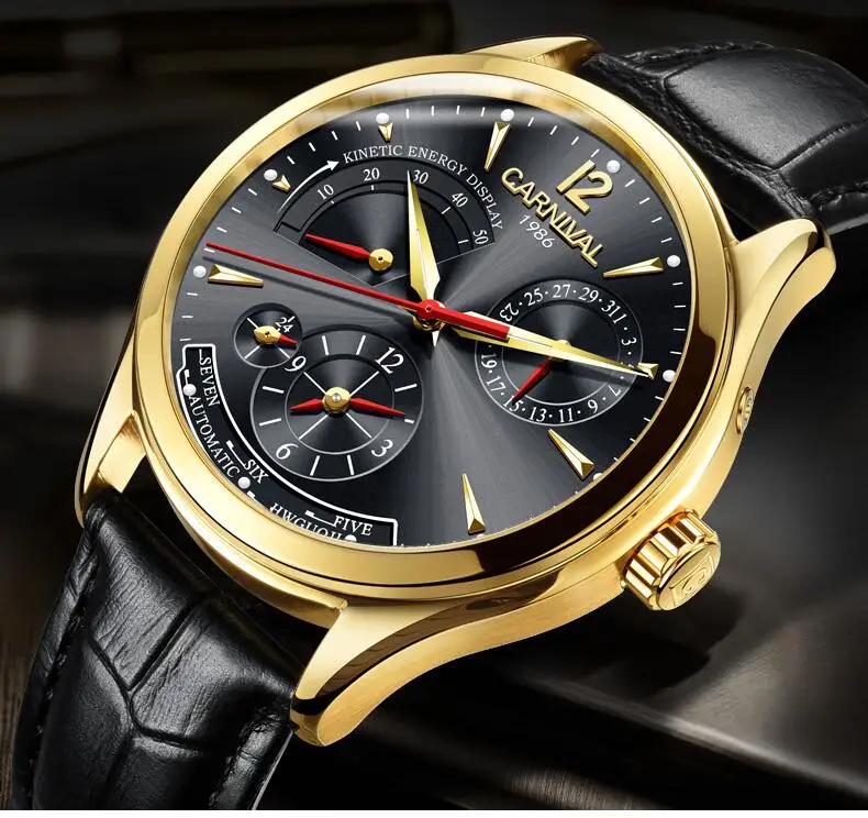CARNIVAL Kinetic energy dual time display Mechanical Watches Men Top Luxury Brand Watch Sports Automatic Sapphire Waterproof Men