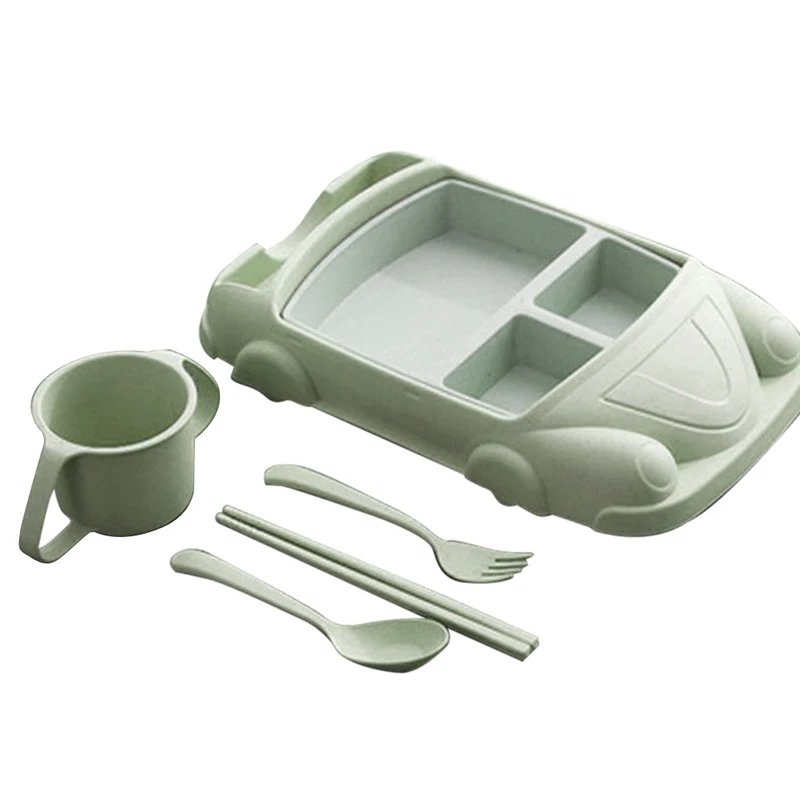 as picture 5PCS/SET Microwave Oven Great Quality Cute Cartoon Children\'s Straw Dinner Plate Creative Car Train Wheat Bowl Meal Bowl - Цвет: as picture