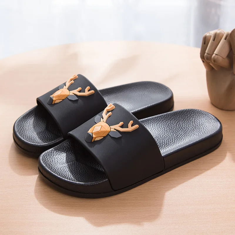 Женские летние шлепанцы 5D с мультяшным оленем модные пляжные на плоской подошве