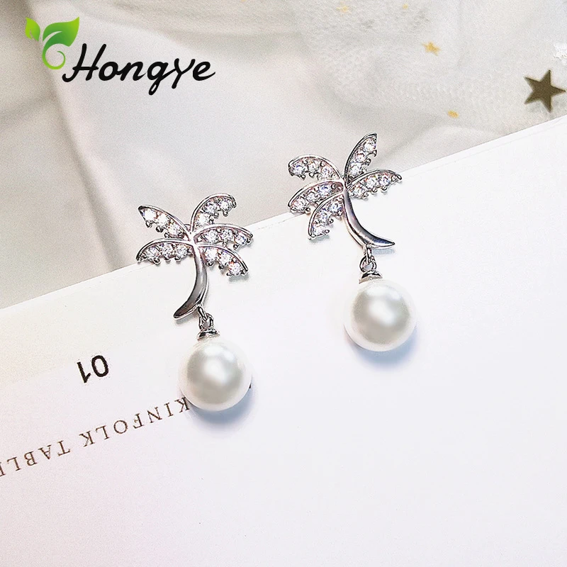 Серьги с серебряным жемчугом летние большие висячие серьги кокосовой пальмой