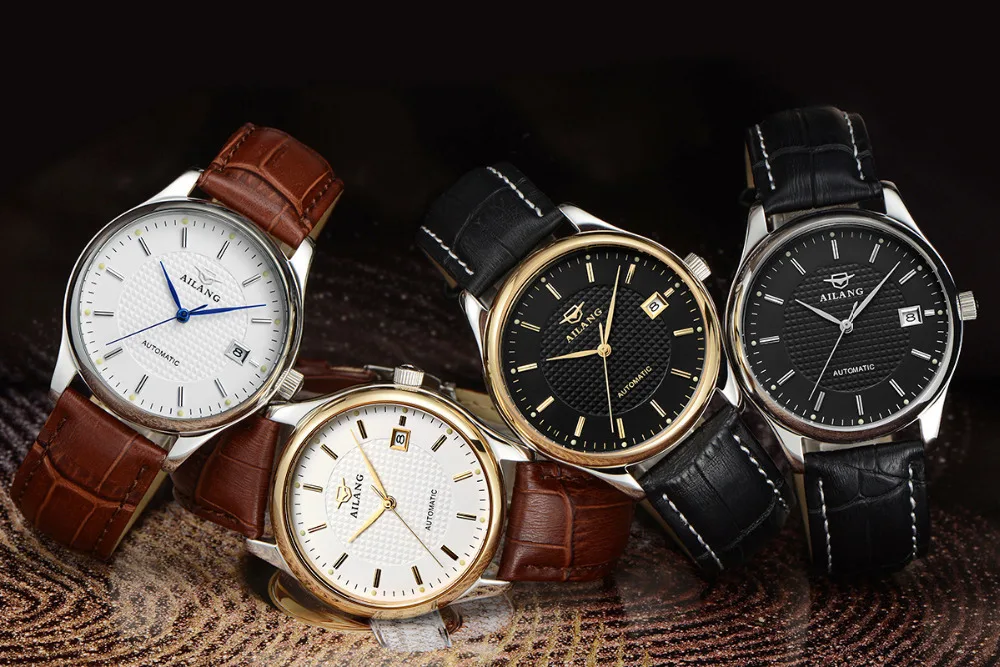 

British Designer AILANG Businessmen Elegant Leather Dress Watches 30M Waterproof Calendar Wrist watch Automatic Relojes NW3312
