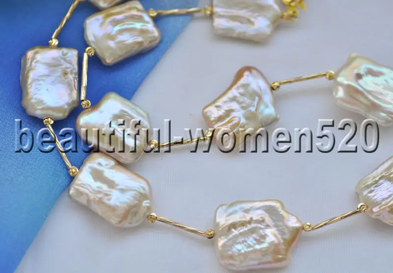 

Z9008 23mm Square coin Pink Keshi Pearl Necklace 18inch