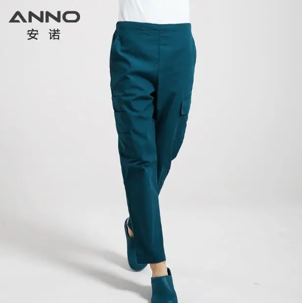 Blue(HuLan) ANNO, многофункциональные рабочие брюки, хлопок, медицинская одежда, Хирургическая Одежда, униформа медсестры для женщин, мужчин, брюки, много карманов, низ - Цвет: Blue(HuLan)