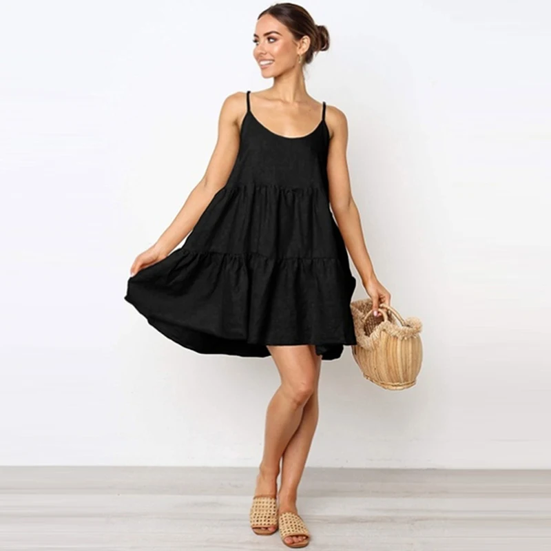 Свободное вечерние платье Сарафан женское повседневное без рукавов с открытой