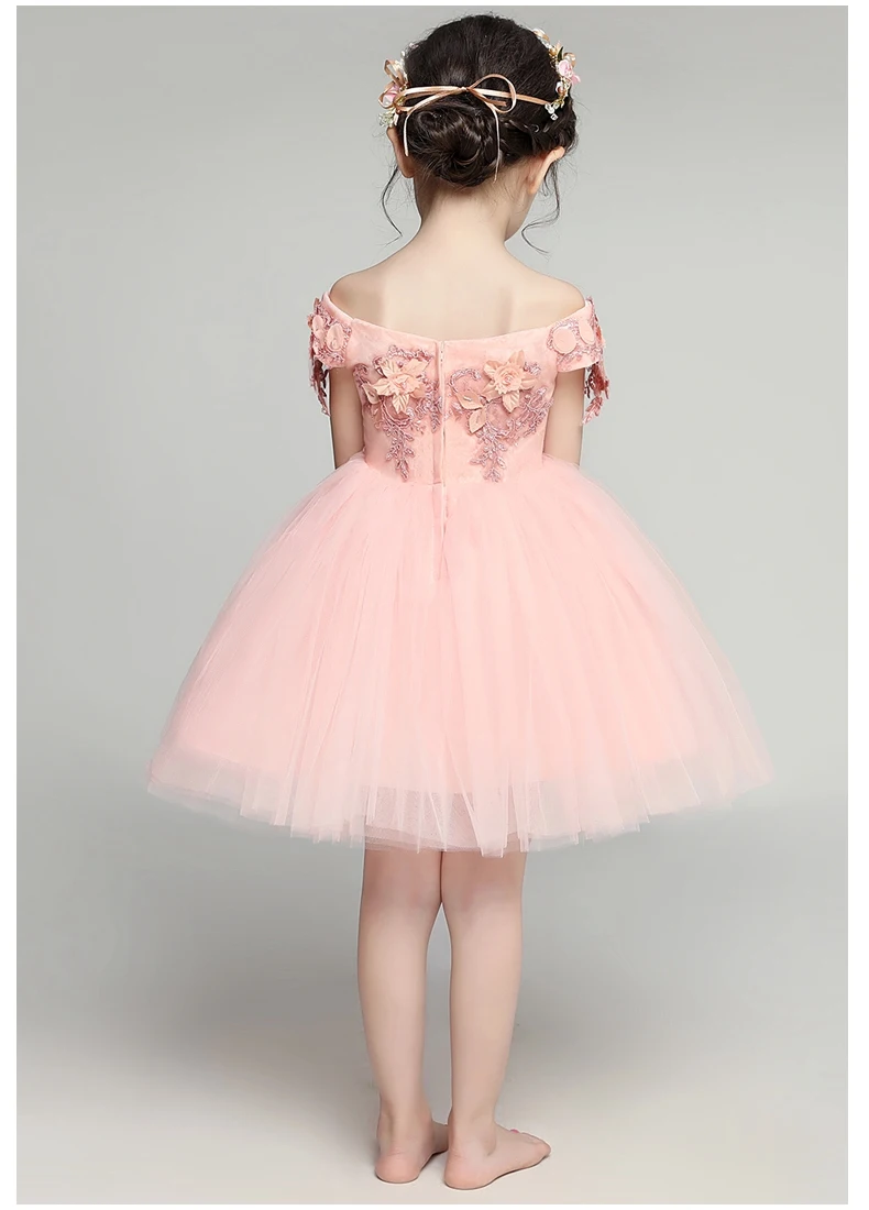 Glizt/платья для первого причастия с открытыми плечами для девочек; Vestido Daminha Casamento; роскошное бальное платье; розовое платье из органзы с цветочным узором для девочек