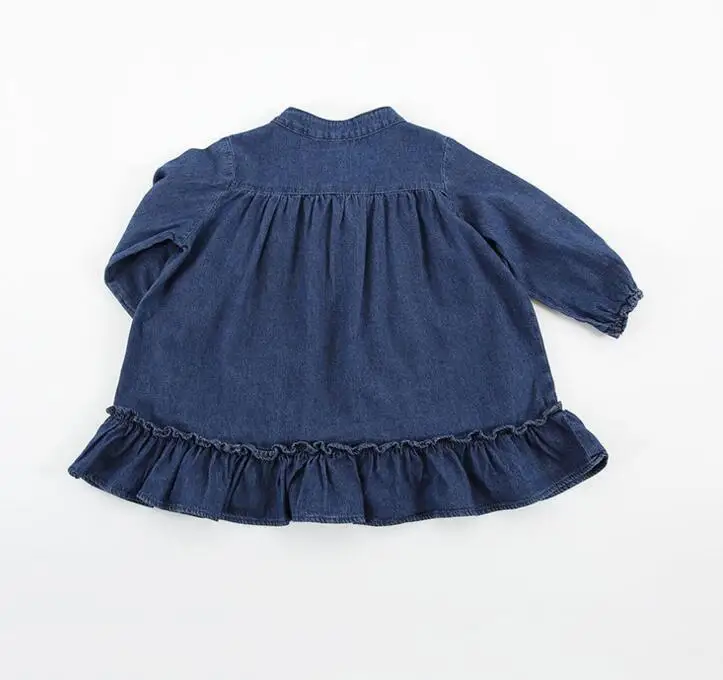 От 1 до 7 лет оптовая продажа 2017 новые девушки джинсовые оборками платье с длинным