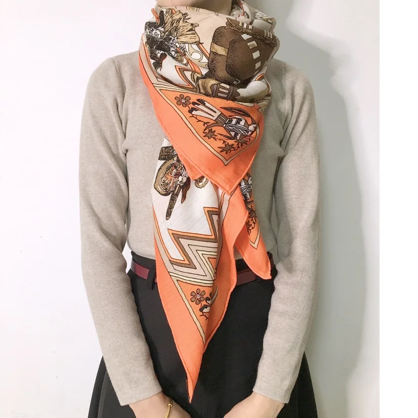 Silk Wool Blend Scarf Women Large Square Shawl Blanket Cape for Winter 133x133cm