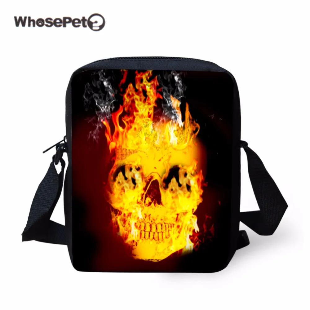 WHOSEPET Fire Skull для мальчиков крутая сумка мессенджер Повседневная мини школьная