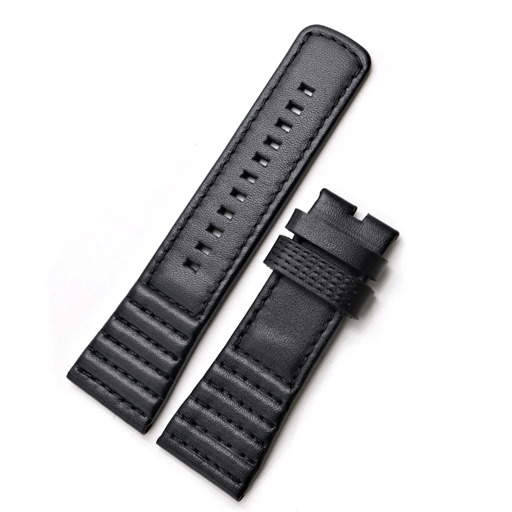 Rolamy 28mm Wholesale Real Leather With Black White Orange Red Yellow Stitches Wrist Watch Band Strap Belt