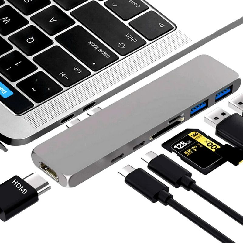7в1 USB-C концентратор двойной тип-c многопортовый кардридер адаптер 4 K HDMI для MacBook Pro