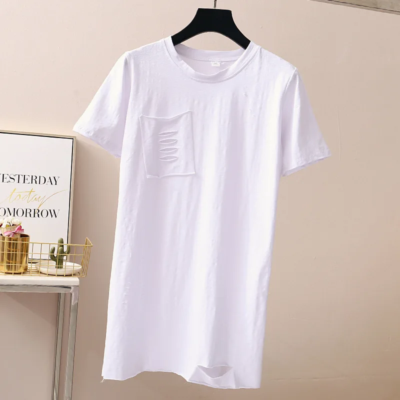 Женская летняя футболка простой белый и черный топ с коротким рукавом карманом