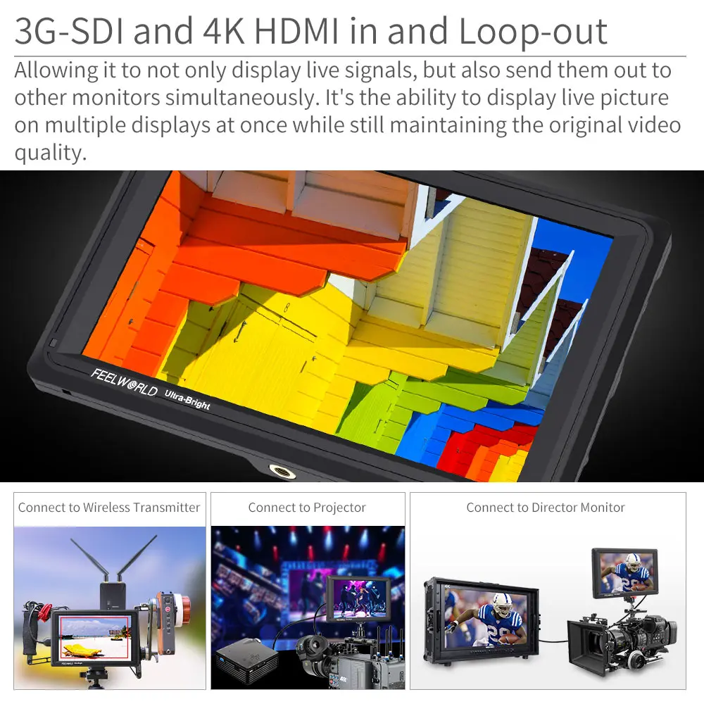 7 дюймовый монитор Feelworld 3G SDI 4K HDMI DSLR для камеры Ультраяркий полевой 2200cd/m2 Full HD 1920x1200