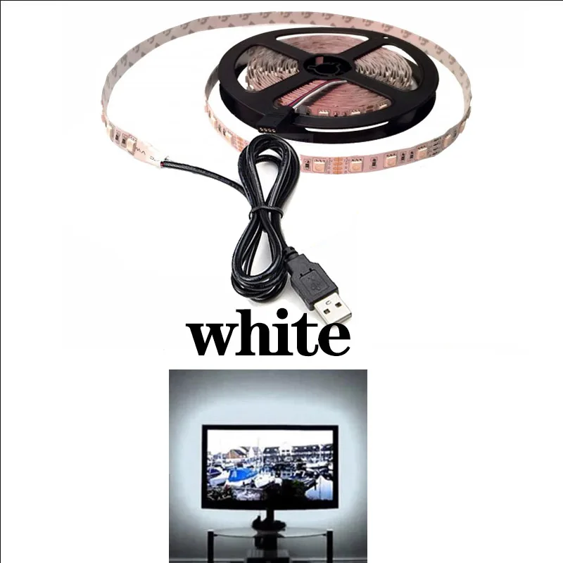 White Светодиодная лента лампы 20 Цвета 5 V RGB гибкий USB led светящаяся лента 1 м 2 м 3 м 4 м 5 м Desktop Экран светодиодный подсветка ТВ - Испускаемый цвет: White