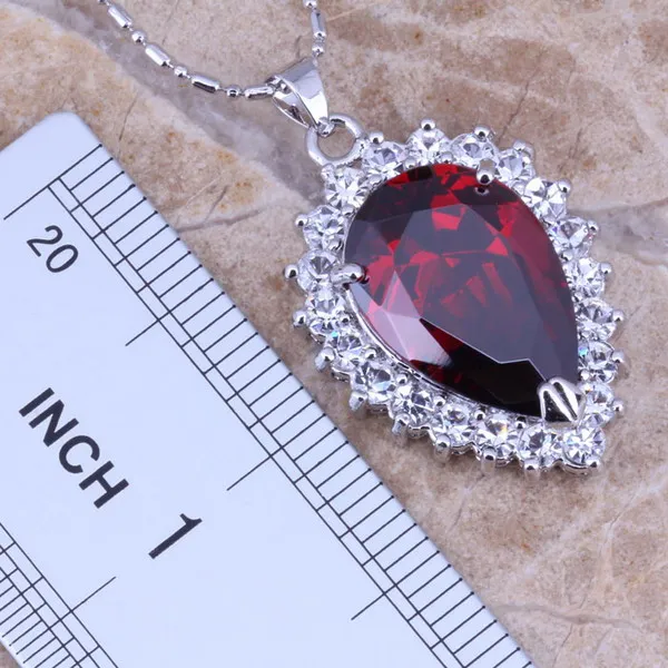 Ювелирный Комплект с красными гранями и белым фианитом Посеребренные Ювелирные