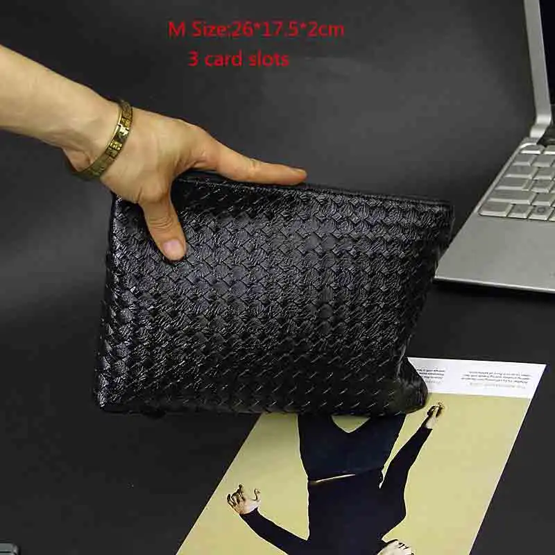 M size 3 card Мужская кожаная сумка, вязание, клатч, сумка на плечо, кошелек, удобная сумка, сумки, клатчи на день, мужской большой кошелек-конверт, сумка - Цвет: M size 3 card