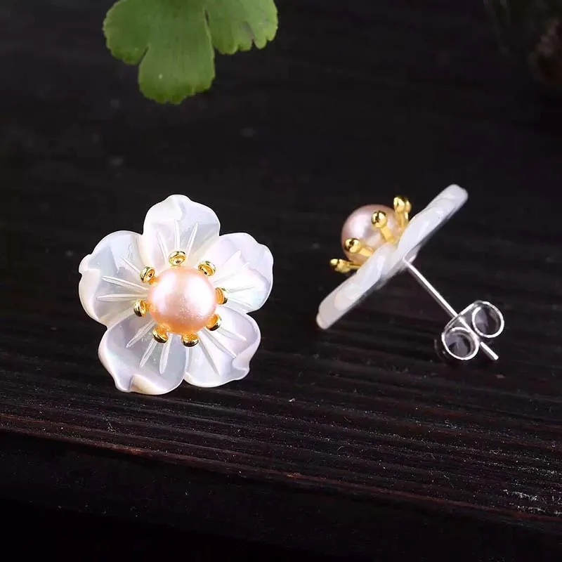 2018 серьги-гвоздики с перламутровым жемчугом ювелирные изделия серебряные для