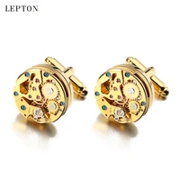 lepton watch movement cufflinks for immovable stainless steel steampunk gear watch mechanism cuff links for mens relojes gemelos