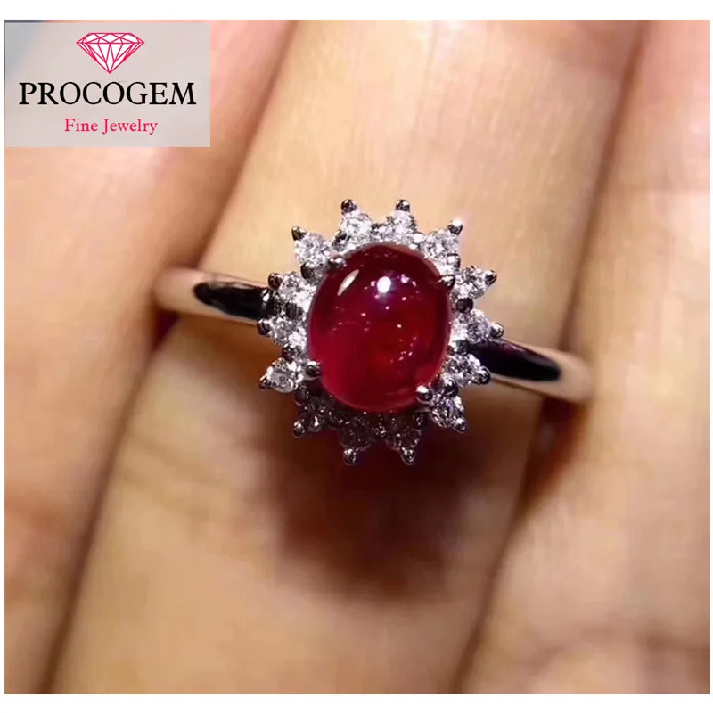 Procogem классические кольца с натуральным красным Рубином 1Ct 5x7 мм овальные подлинные драгоценные камни для женщин ювелирные украшения 925 пробы серебро#363