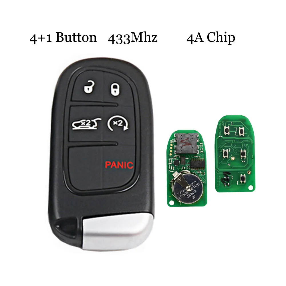 5 Button OkeyTech Keyless Entry 433Mhz 4A Chip with Insert Small Uncut Blade 2/4/4+1 Button for Jeep Cherokee Car Remote Smart Key Card - Количество кнопок: 5 Button
