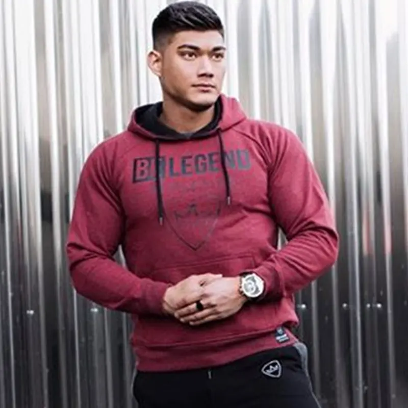 Red(Hoodie) Мужские осенние зимние хлопковые толстовки с капюшоном Мужские тренажерные залы фитнес тренировка для бегунов брендовая спортивная мужская повседневная модная верхняя одежда - Цвет: Red(Hoodie)