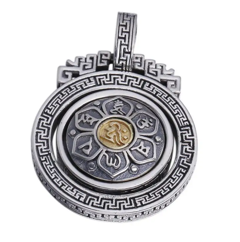 

925 Sterling Silver Jewelry Men And Women six-word Mantra Turn Religious Lucky Pendant (FGL)