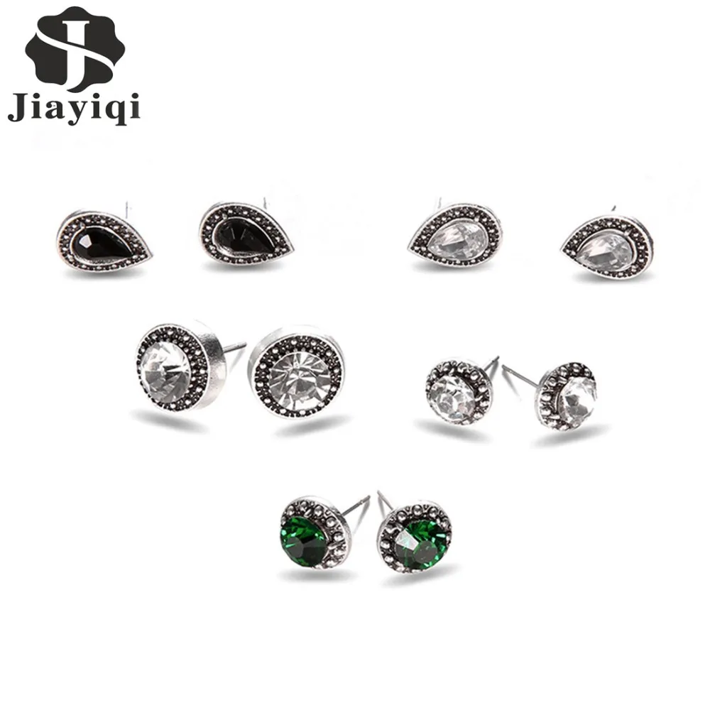 Jiayiqi 5 пар/упак. винтажная Женская циркониевая серьга Boho наборы воды капля