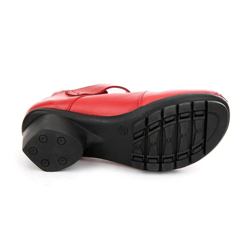 

SNURULAN Women Pumps Genuine Leather Square Heels Ethnic Style Flower Round Toe Hook Loop Mary Janes Shoes Woman E551