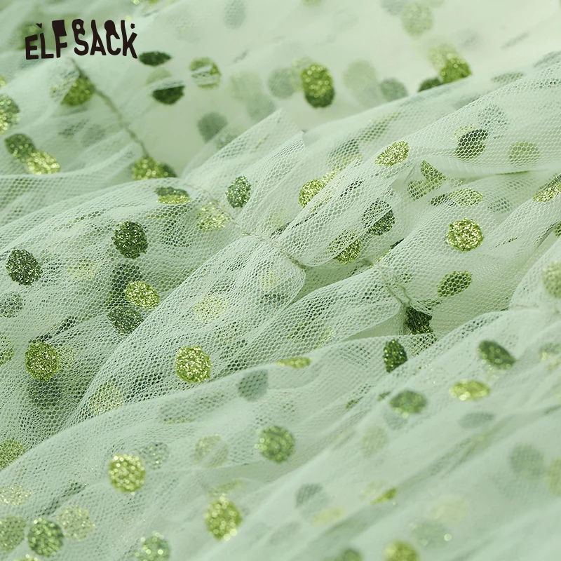 ELF SACK Mesh Dot мятно зеленые женские платья модное повседневное женское вечернее
