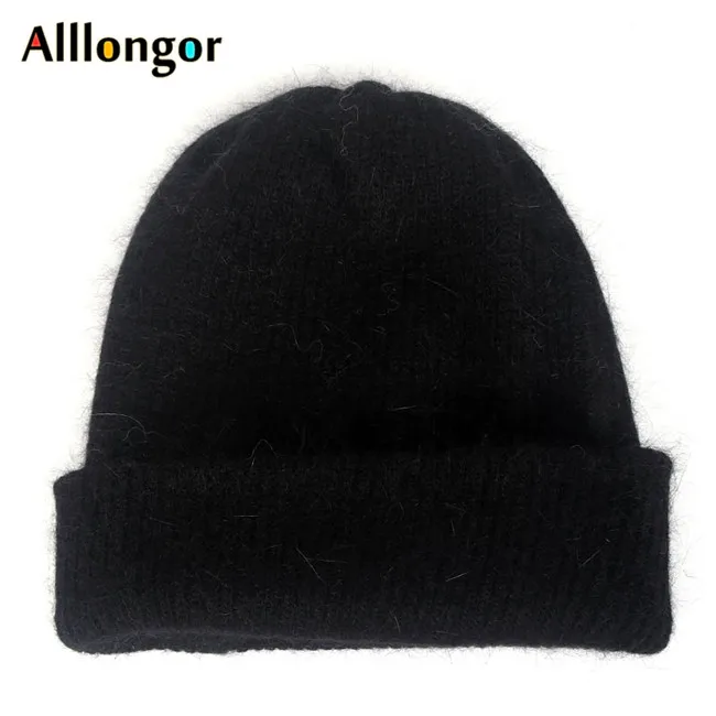 Color 1-Black Шапка из кроличьего меха шапка бини для осени зимы шапка теплая однотонная Черная шапка из кроличьей шерсти меховые вязаные шапки для женщин Розовая шапка femme - Цвет: Color 1-Black