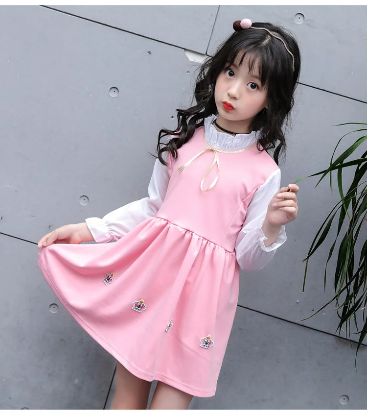 Girl Dress Long Sleeve Dresses Kids Fashion Crown Patchwork Princess Vestidos Nina Christmas 4-14Y for Girls | Детская одежда и