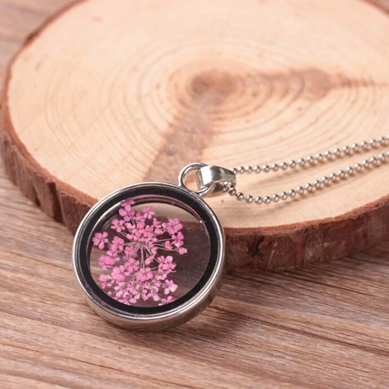 Круглый Кристалл Стекло сушеный цветок ожерелье ручной работы стеклянная рамка