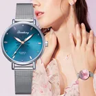 Женские кварцевые часы, модные и романтичные часы с цветочным принтом и металлическим сетчатым браслетом, подарок розового цвета, 2019