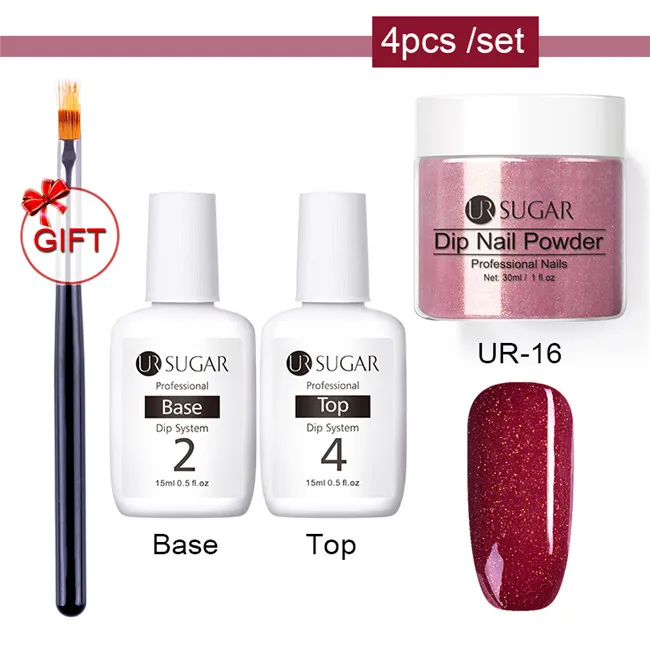 4pcs set UR-16 Ur Sugar 4 шт Dip набор пудры для ногтей Блеск для ногтей французский лак голографический Маникюр 30 мл сухой хромированный пигмент для ногтей искусство - Цвет: 4pcs set UR-16