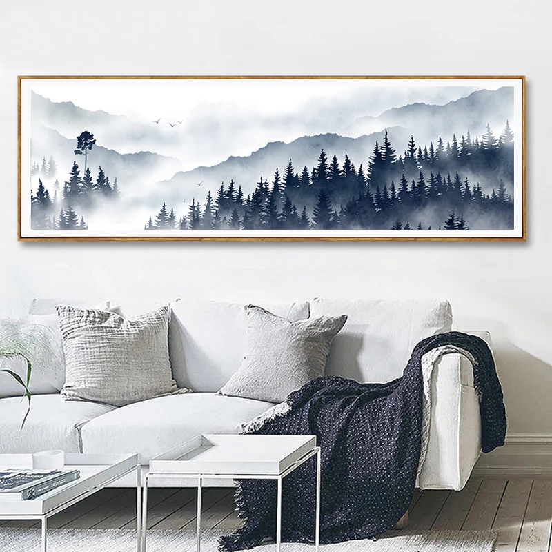 

Modern Landscape Fog Forest Mountain Nordic Poster Prints Wall Art Canvas Paintings POP Pictures for Living Room Home Decorative